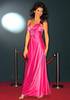 Satin evening gown, pink with strass